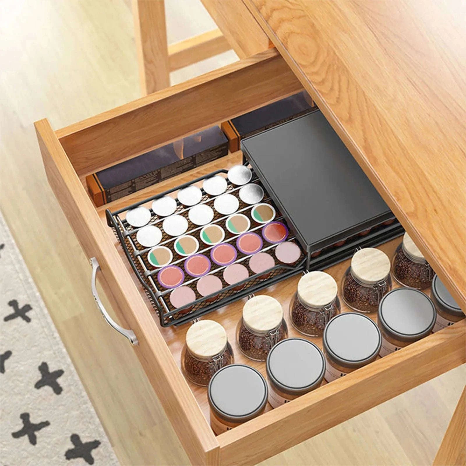 Coffee Capsule Storage Drawer for 40 Pods with Sliding Organizer-black / france