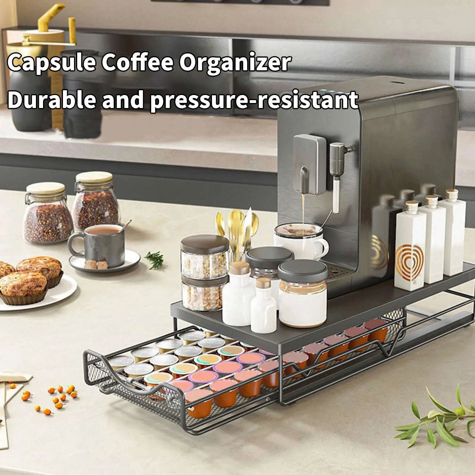 Coffee Capsule Storage Drawer for 40 Pods with Sliding Organizer-black / france