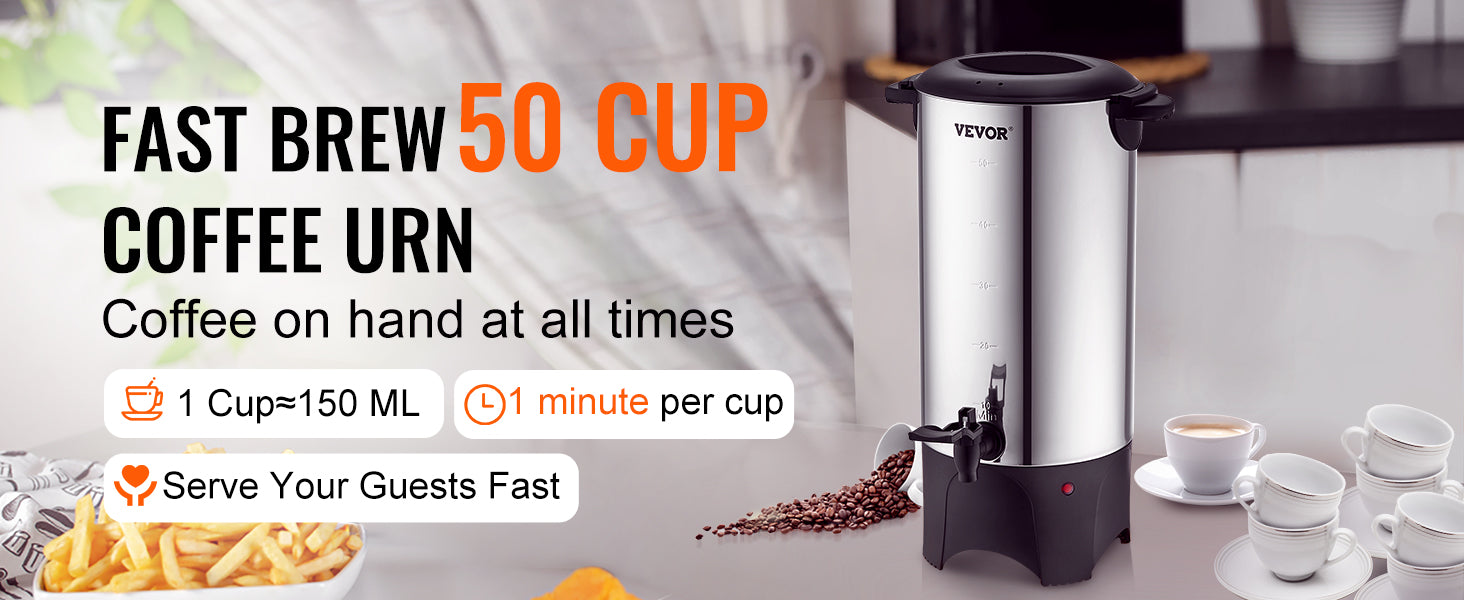 50-Cup Commercial Coffee Urn Stainless Steel Electric Coffee Maker