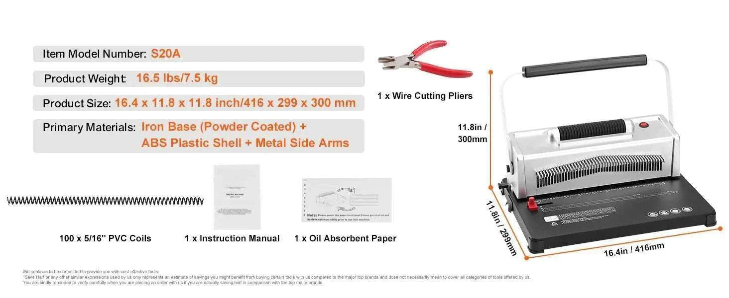Coil Spiral Binding Machine with Adjustable Spine for 500 Sheets-Electric 46inch / United States