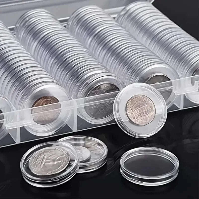 Coin Capsules Round Plastic Coin Collection Box Coin Storage Box Coin Protection Box Christmas, Halloween, Thanksgiving Gift-100pcs
