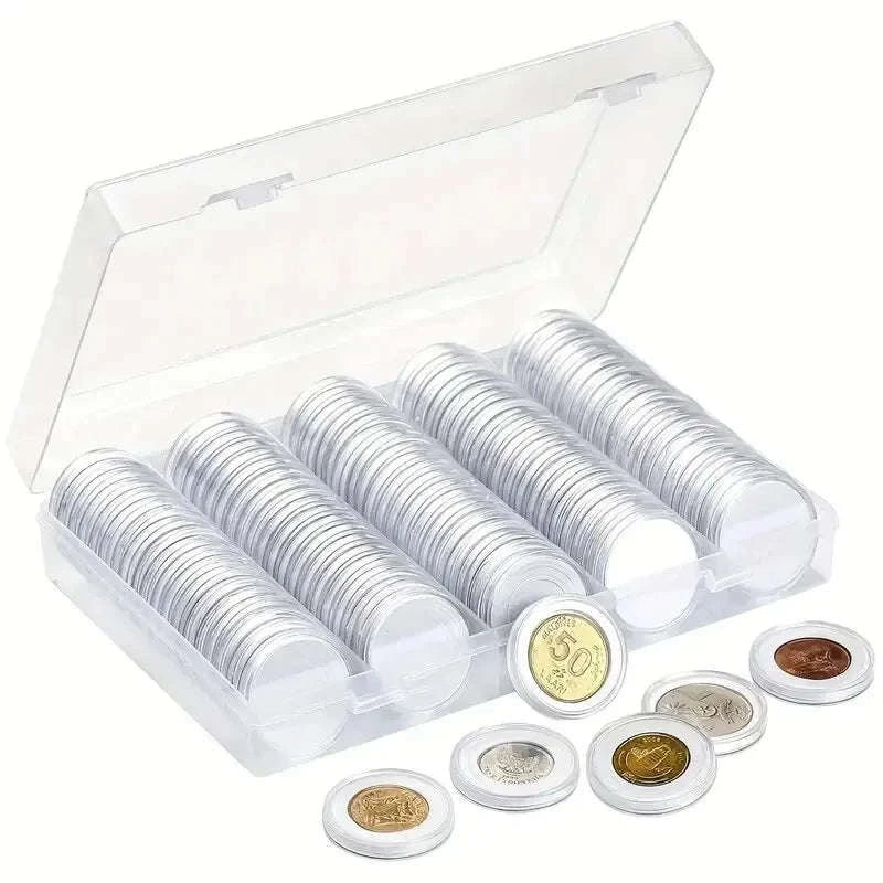 Coin Capsules Round Plastic Coin Collection Box Coin Storage Box Coin Protection Box Christmas, Halloween, Thanksgiving Gift-100pcs
