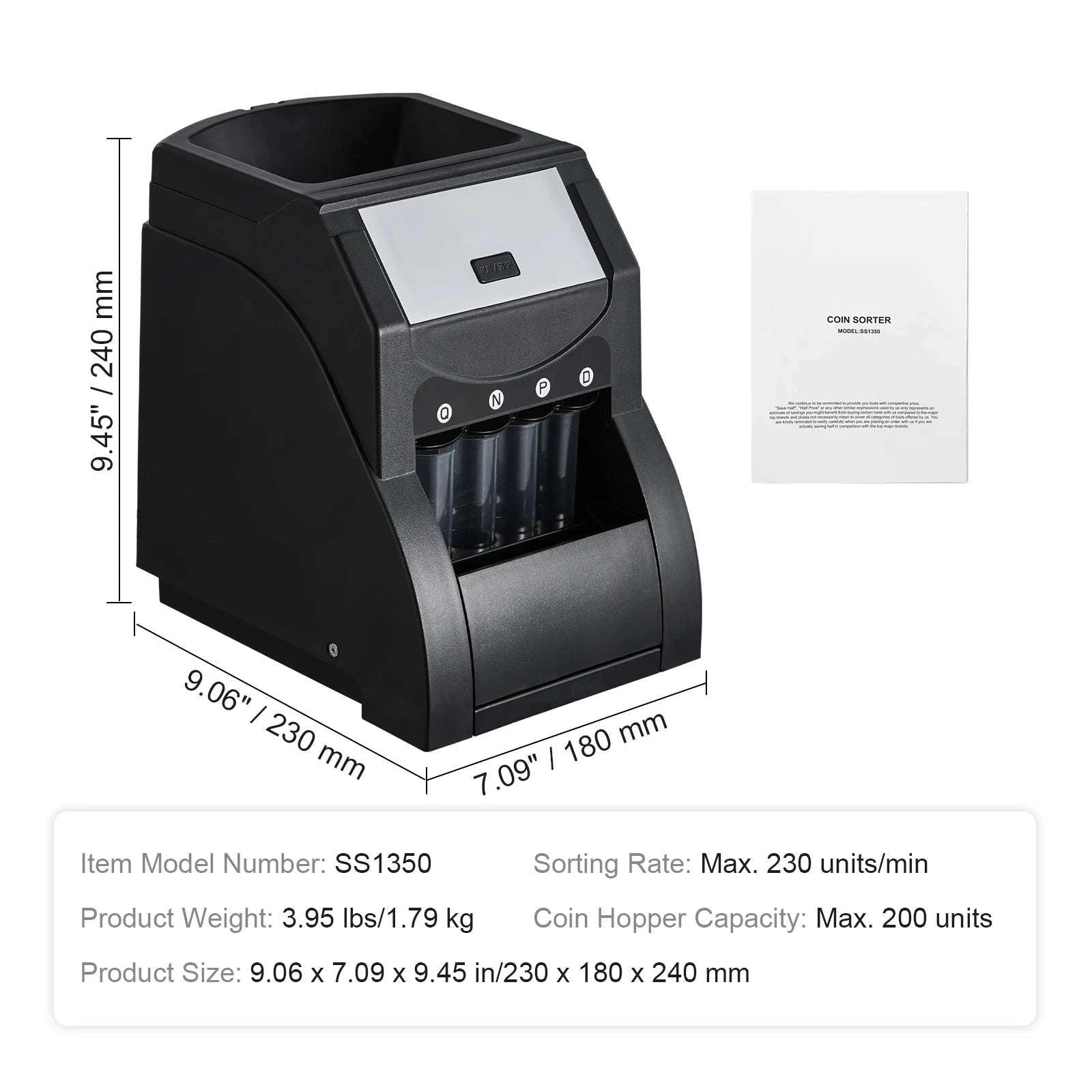 Coin Sorter and Counter Machine for 4 or 5 Coin Types-blue gray / United States