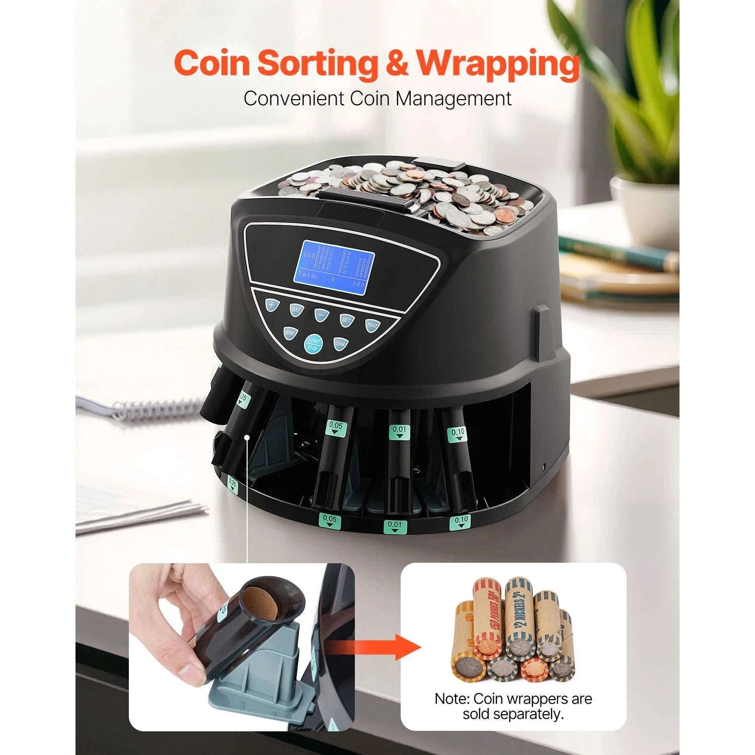 Coin Sorter and Counter Machine for 4 or 5 Coin Types-blue gray / United States
