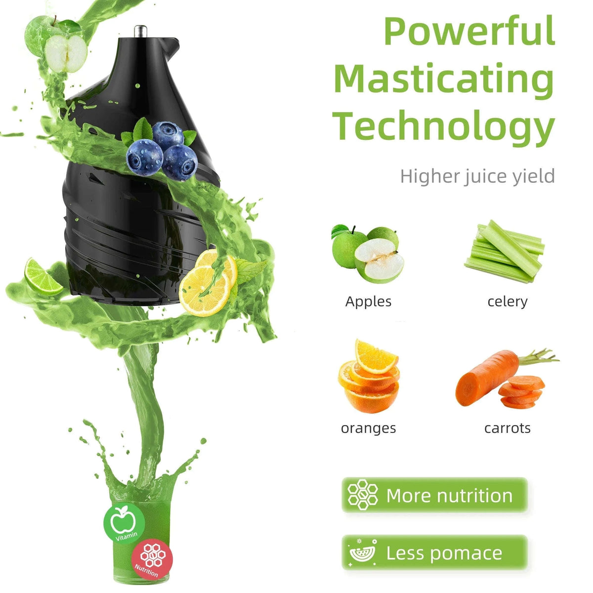 Cold Press Juicer with 75mm Feed Chute and 200W Motor-HH-916I / france / EU