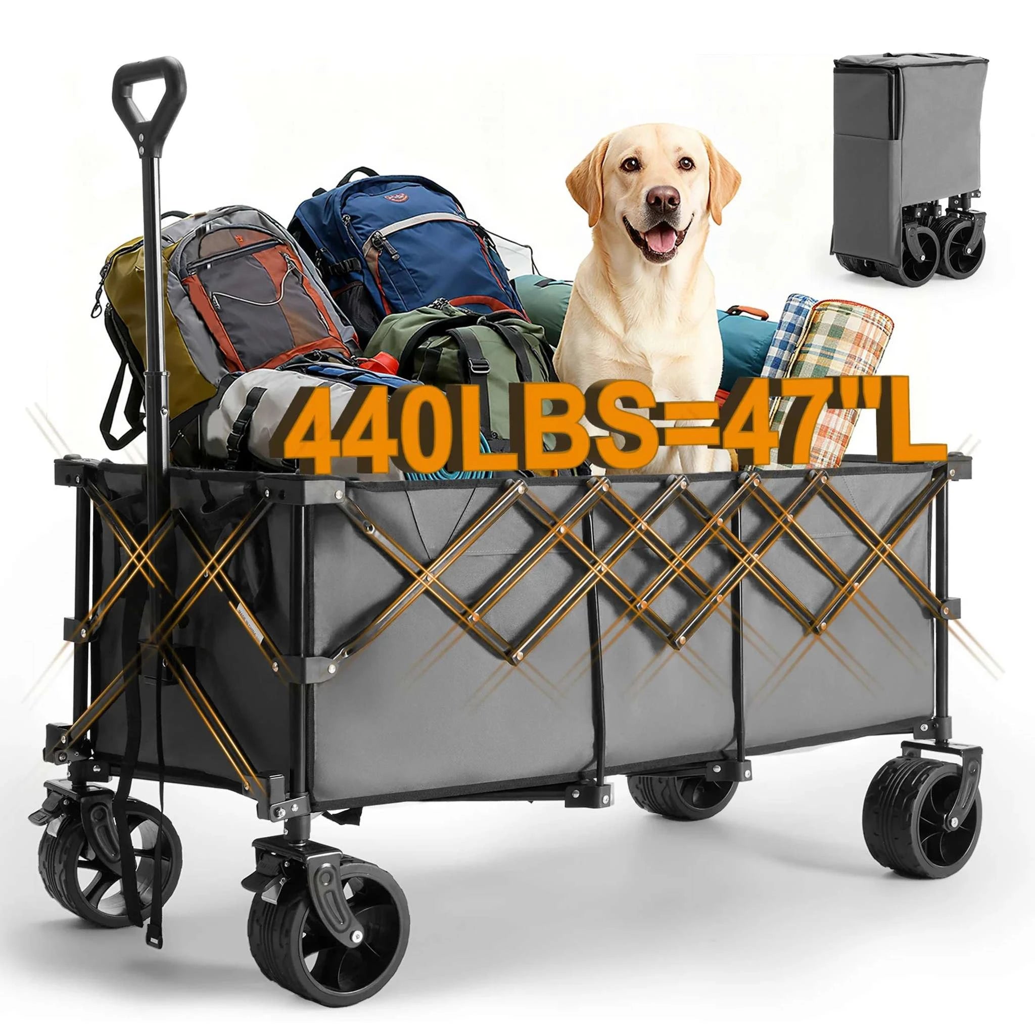 Collapsible 440lb Heavy Duty Folding Wagon Cart for Outdoor Use-Blue / United States