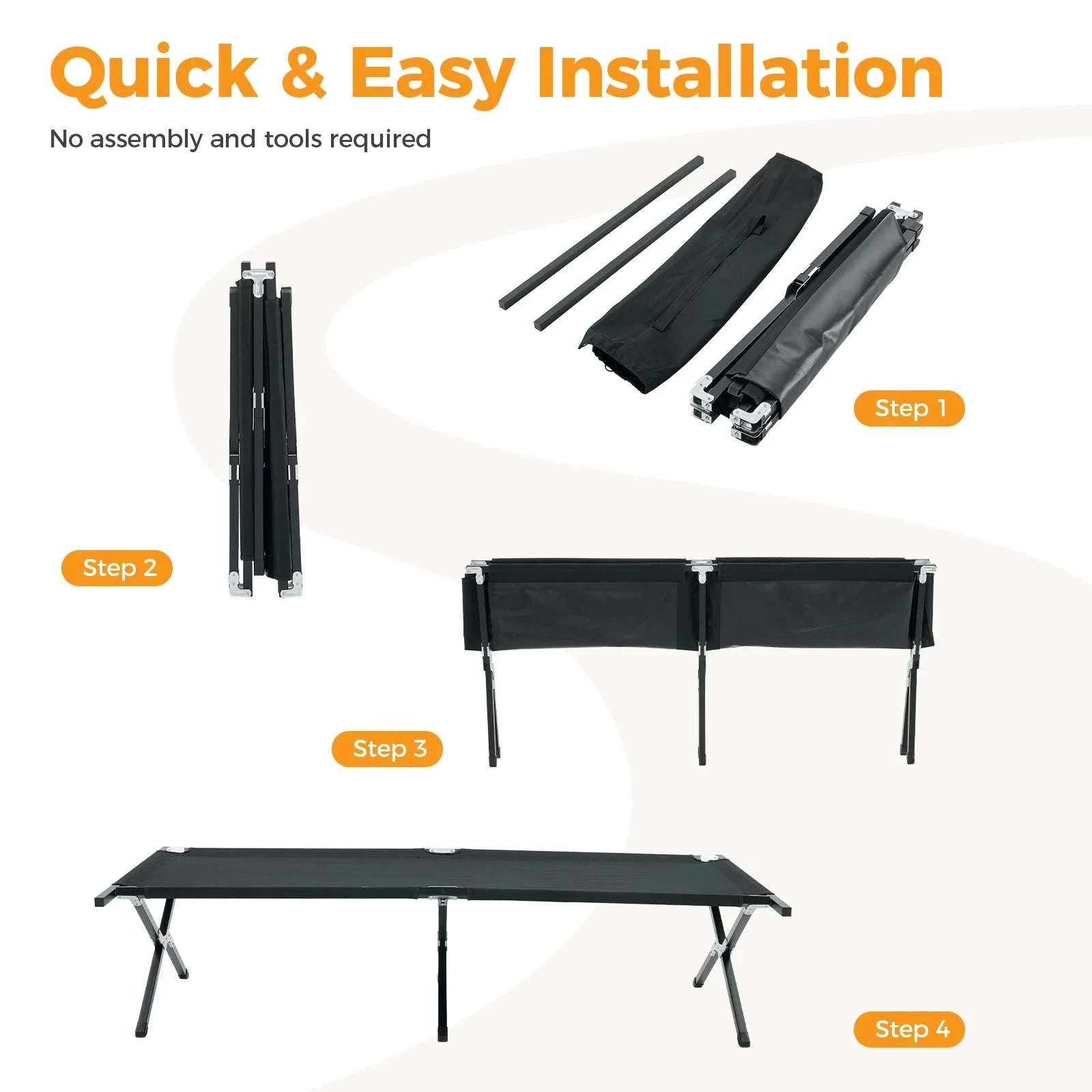 Collapsible Camping Cot 73" x 36" Folding Outdoor Lounger Bed-black / United States