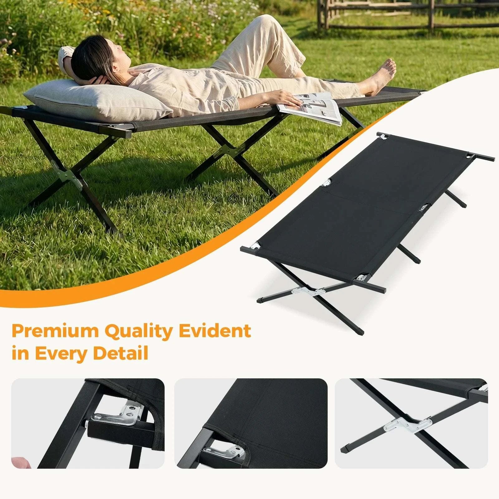 Collapsible Camping Cot 73" x 36" Folding Outdoor Lounger Bed-black / United States