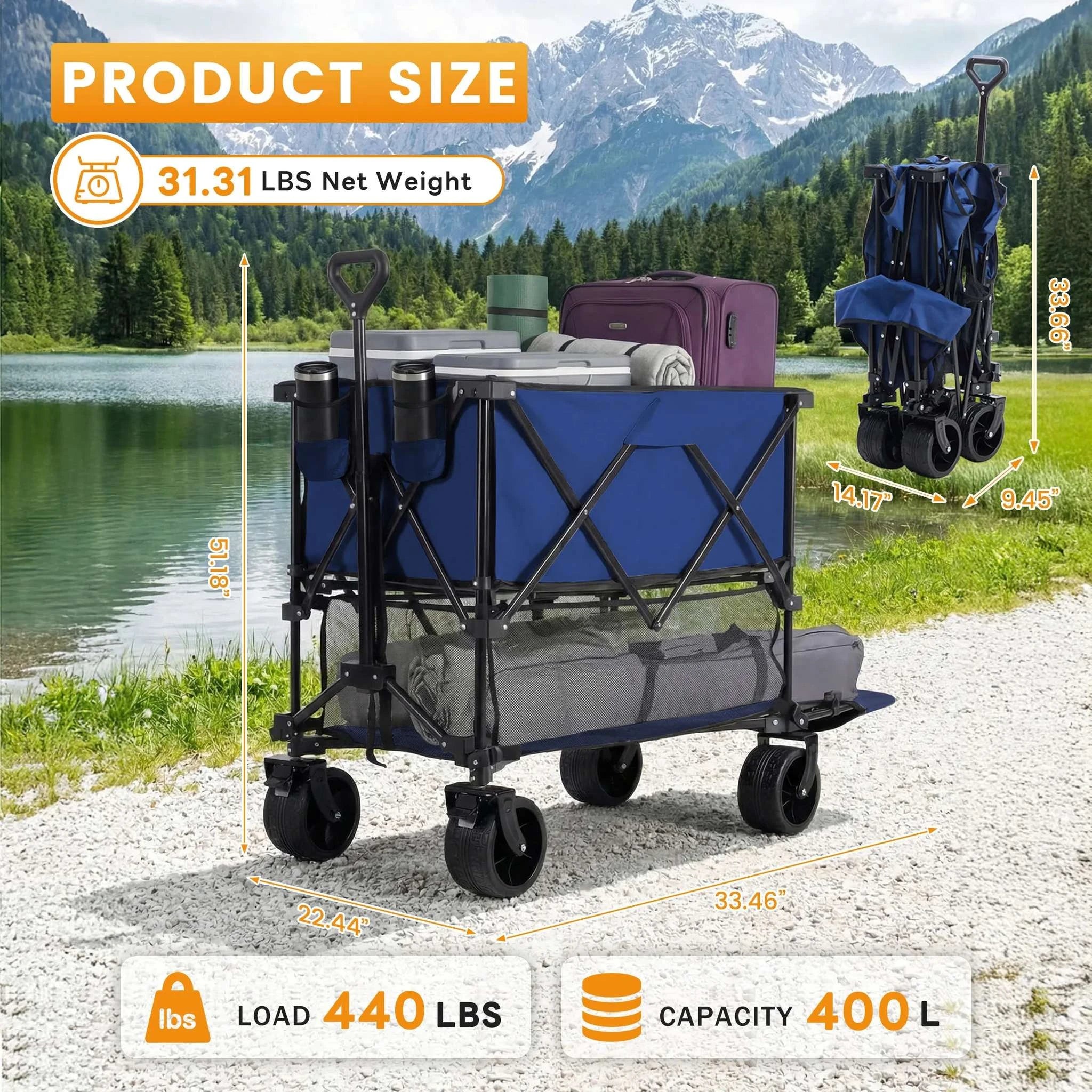 Collapsible Double Decker Wagon Cart 440lbs Heavy Duty Capacity-black / United States