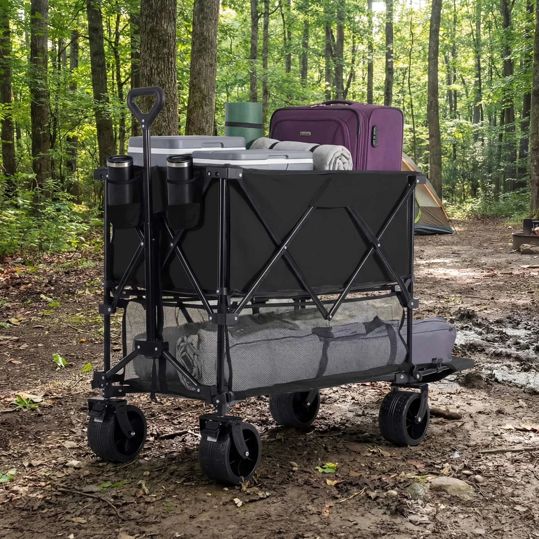 Collapsible Double Decker Wagon Cart 440lbs Heavy Duty Capacity-black / United States