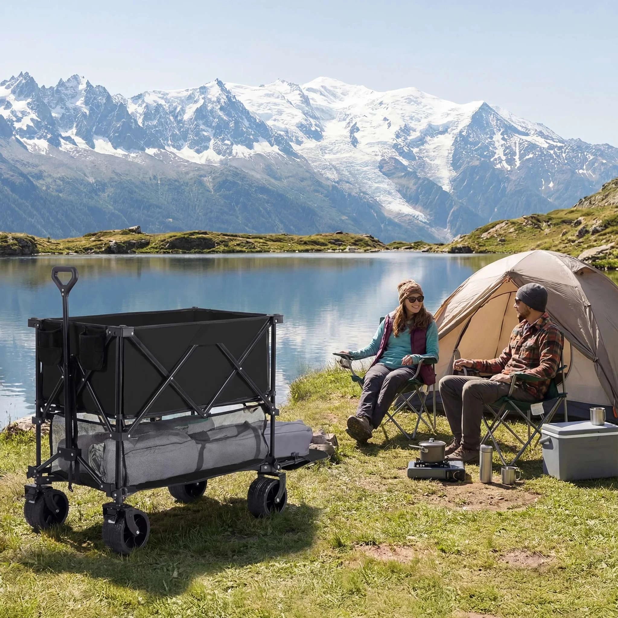 Collapsible Double Decker Wagon Cart 440lbs Heavy Duty Capacity-black / United States