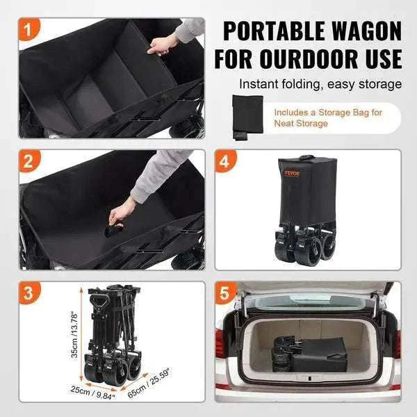 Collapsible Folding Wagon Cart with All-Terrain Wheels, 350 lbs Capacity-United States