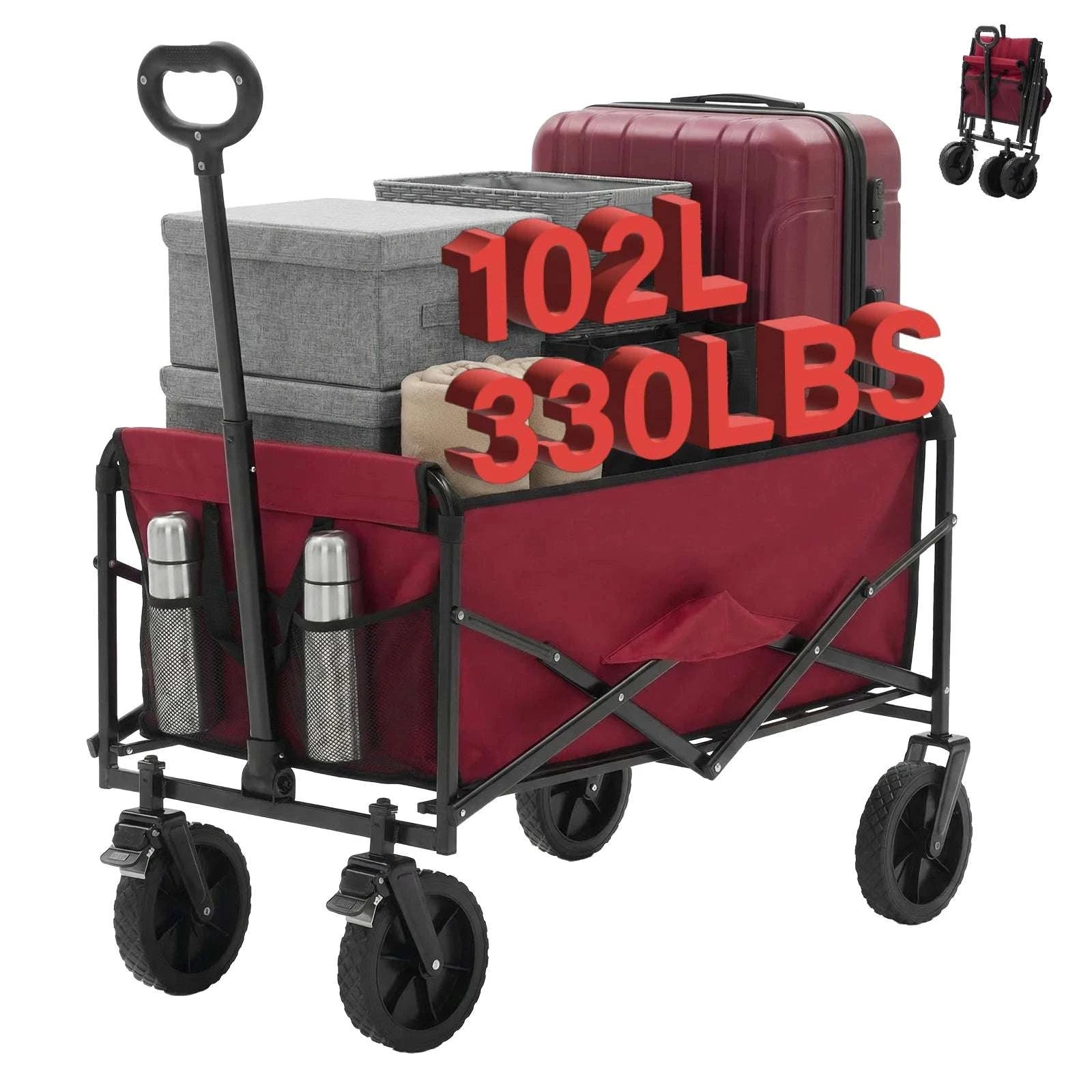 Collapsible Folding Wagon Cart with Wheels, 220 lbs Capacity-Blue / United States