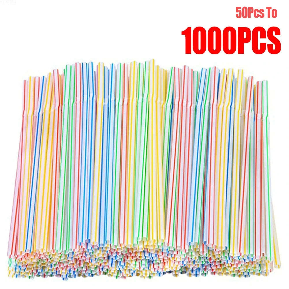 Colorful & Black Flexible Drinking Straws-Multicolor-100Pcs