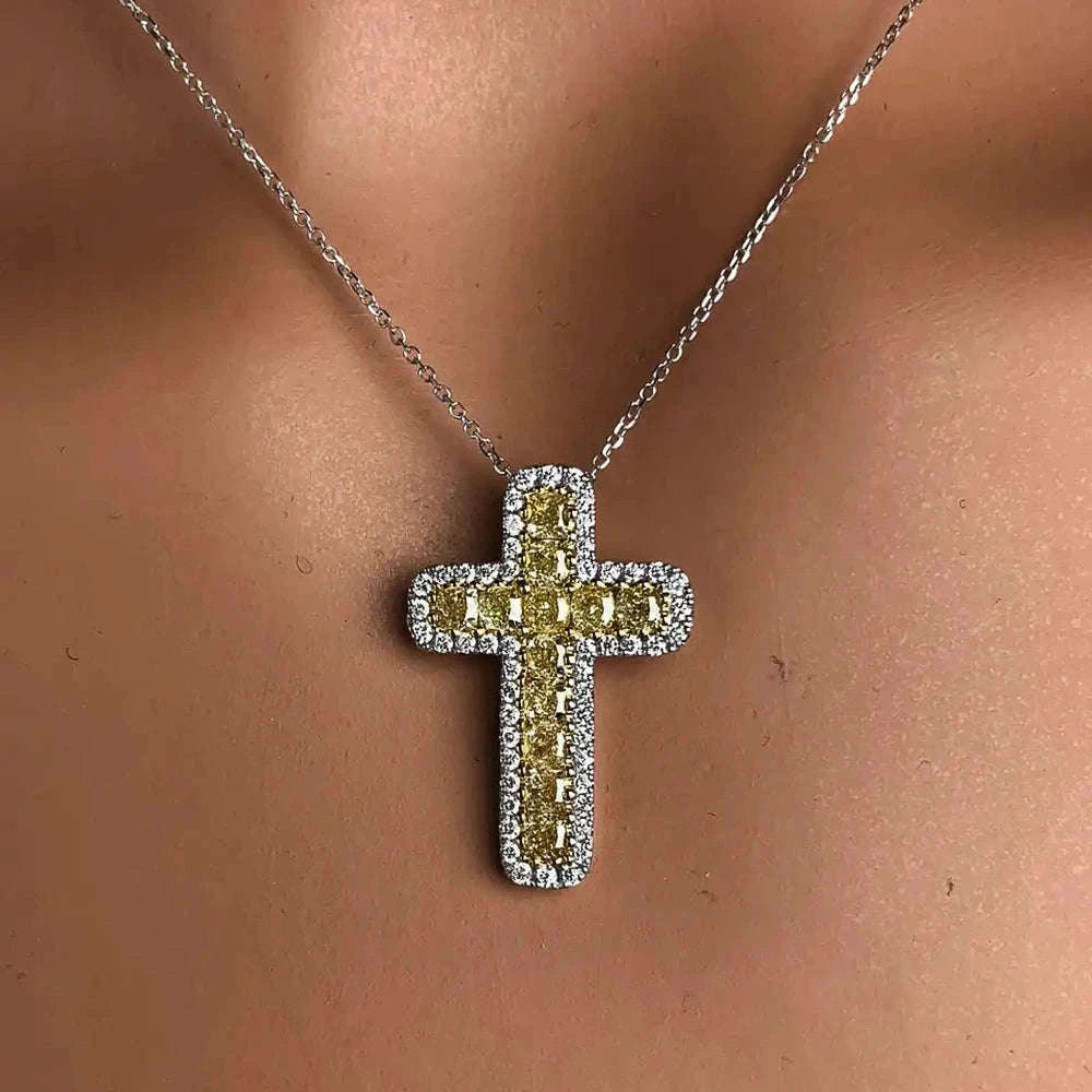 Colorful CZ Cross Pendant Necklace for Women with 45cm Chain-XL104 / 45cm / China Mainland