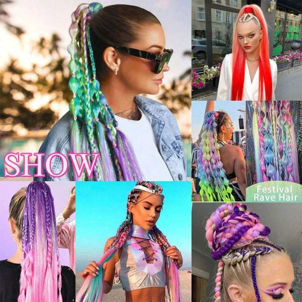 Colorful Ponytail Extension Set – DIY Braided Hairpiece-A16 / 24inches
