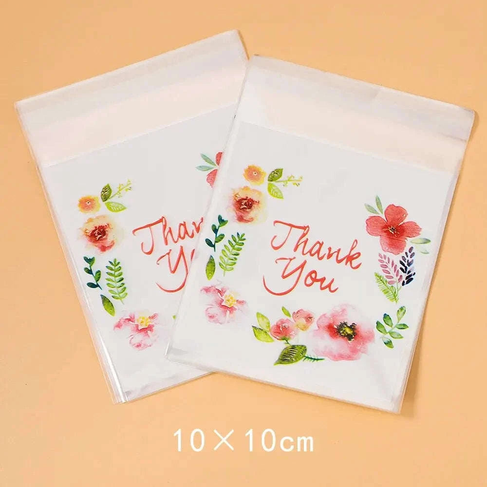 Colourful Flowers Thank You Self-Adhesive Bags (100pcs)-7x7cm