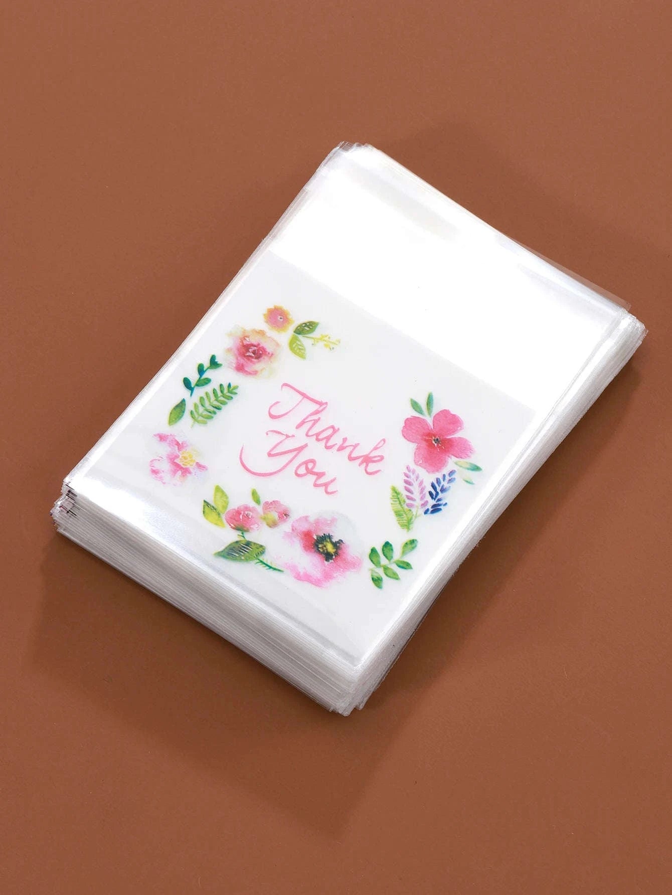 Colourful Flowers Thank You Self-Adhesive Bags (100pcs)-7x7cm