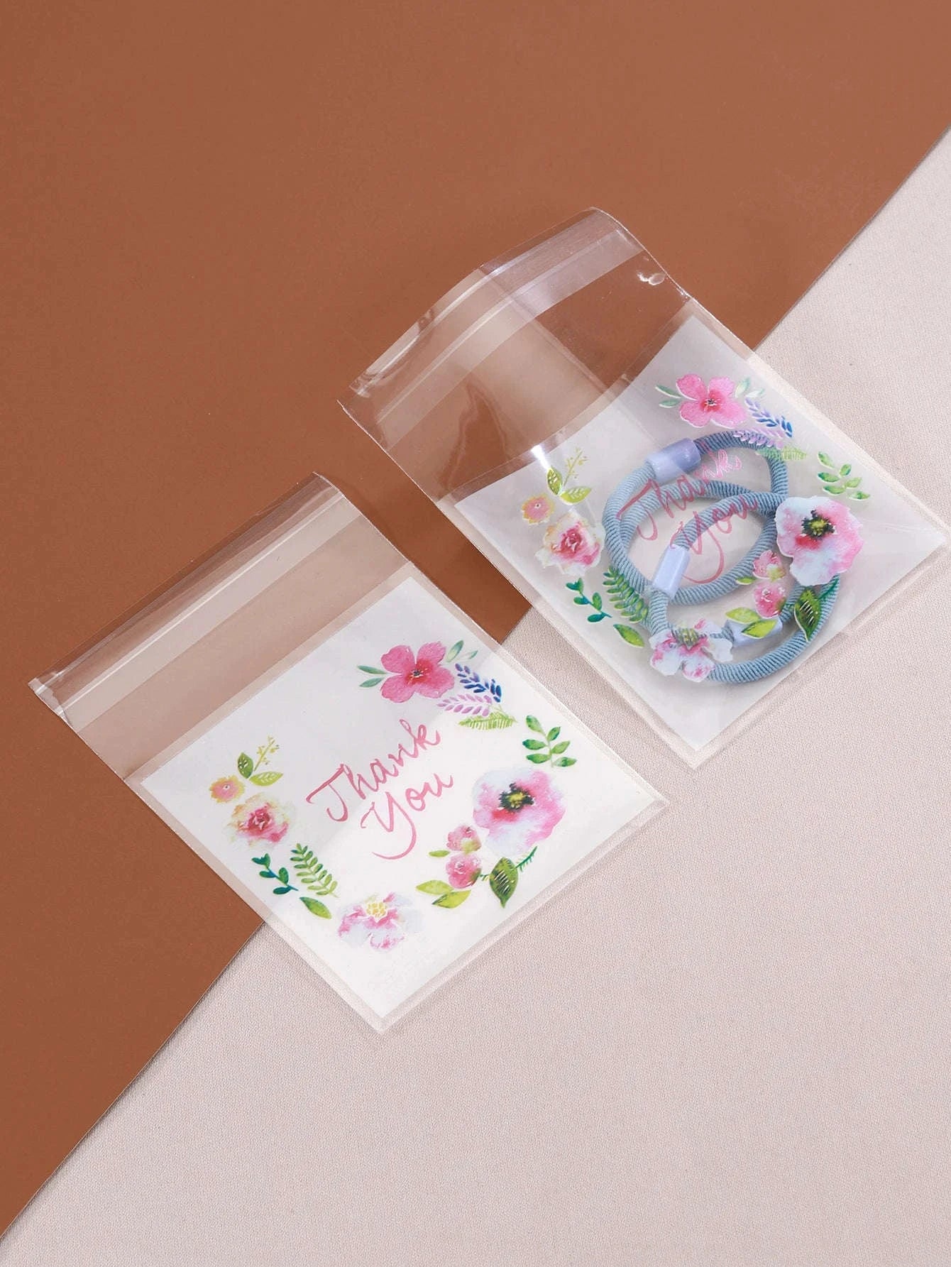Colourful Flowers Thank You Self-Adhesive Bags (100pcs)-7x7cm