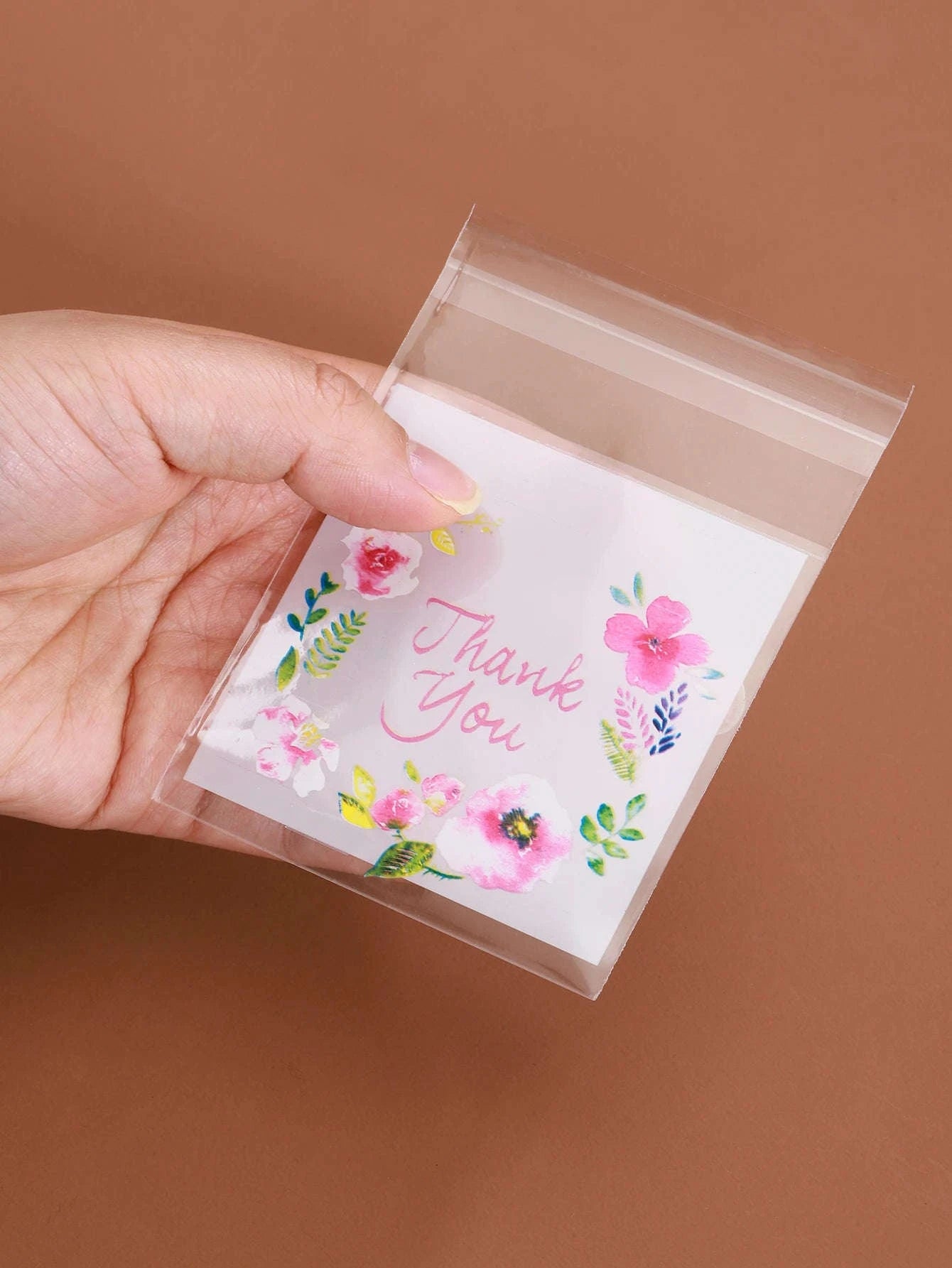 Colourful Flowers Thank You Self-Adhesive Bags (100pcs)-7x7cm