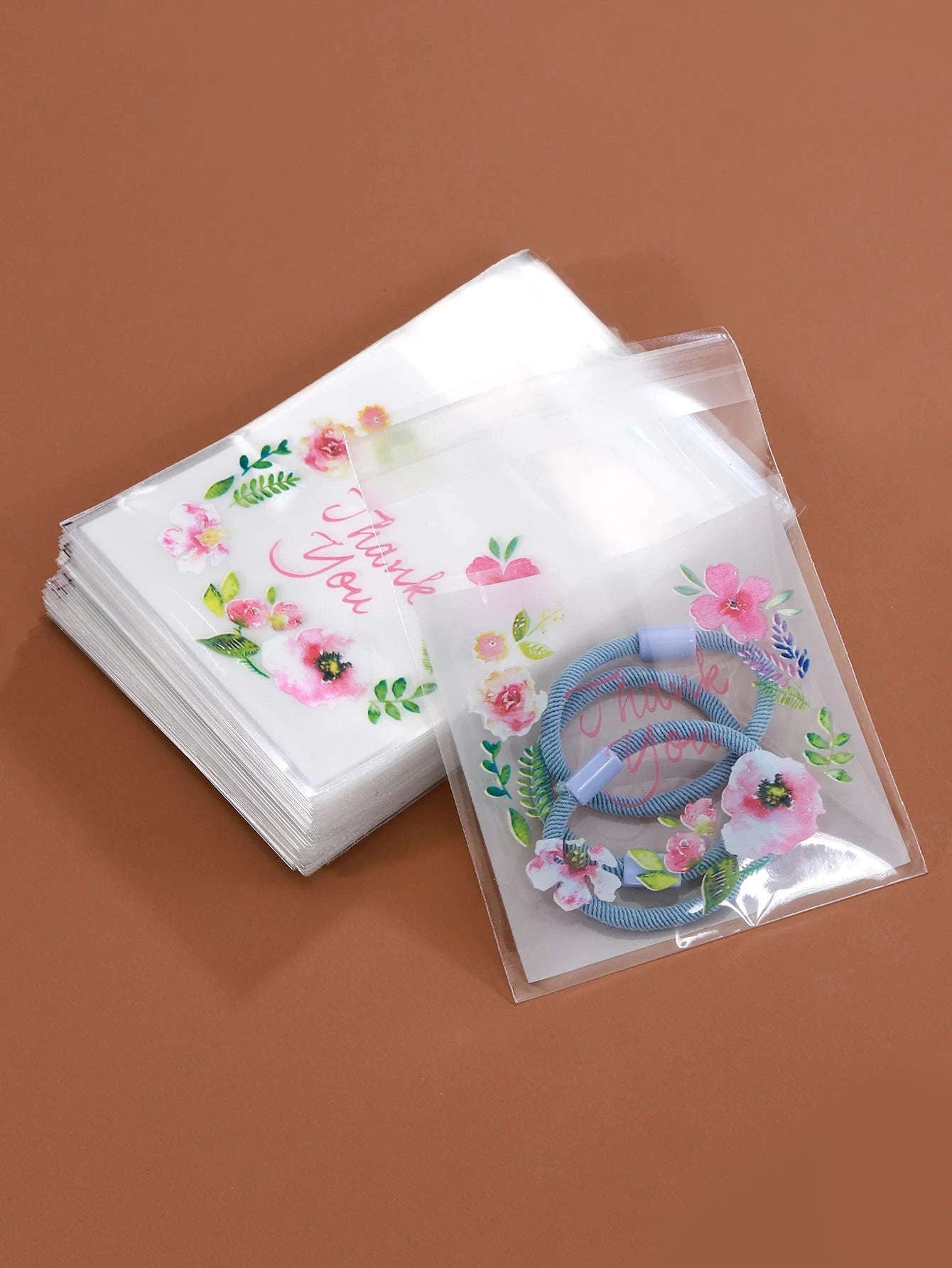 Colourful Flowers Thank You Self-Adhesive Bags (100pcs)-7x7cm