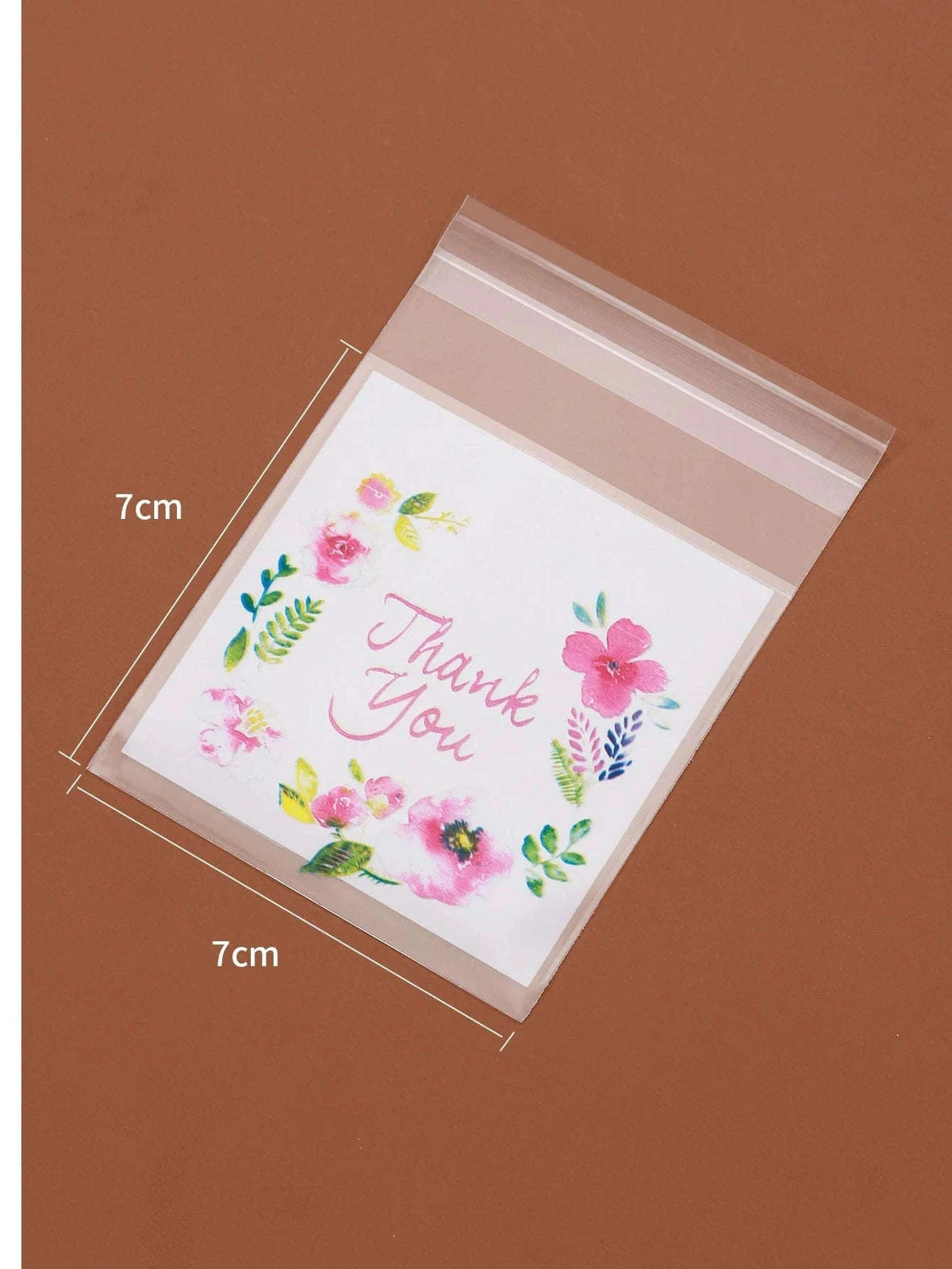 Colourful Flowers Thank You Self-Adhesive Bags, 100pcs-7x7cm