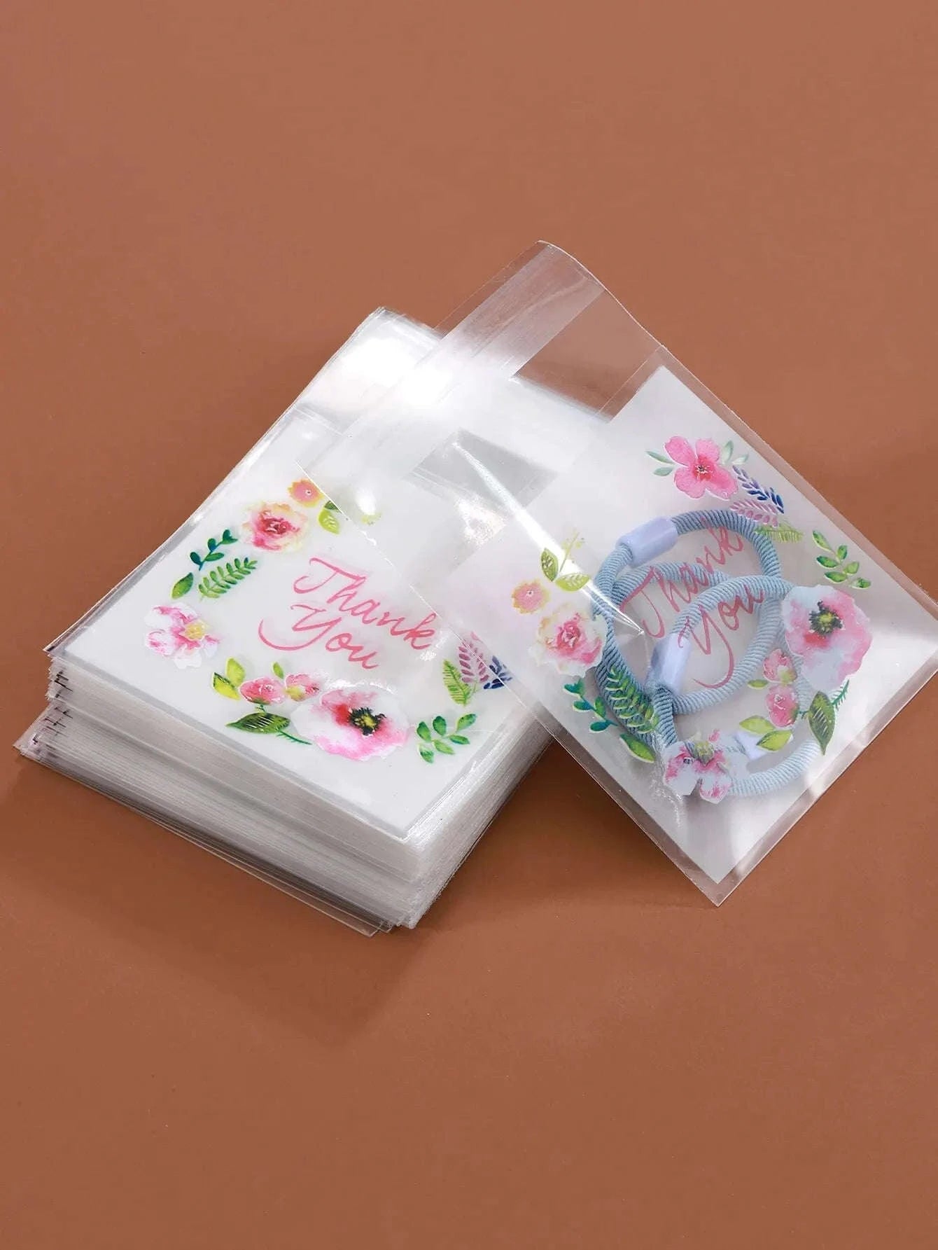 Colourful Flowers Thank You Self-Adhesive Bags (100pcs)-7x7cm