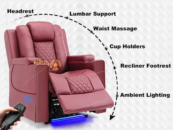 COMHOMA Relax TV Armchair with Recliner, LED & Massage Function-Red / One Seat / EU|GERMANY