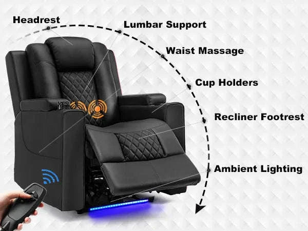 COMHOMA Relax TV Armchair with Recliner, LED & Massage Function-Red / One Seat / EU|GERMANY