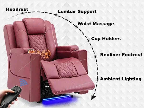 COMHOMA Relax TV Armchair with Recliner, LED & Massage-Red / One Seat / EU|GERMANY