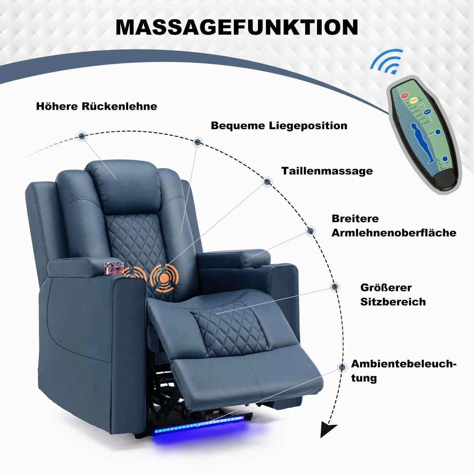 COMHOMA Relax TV Armchair with Recliner, LED & Massage-Red / One Seat / EU|GERMANY