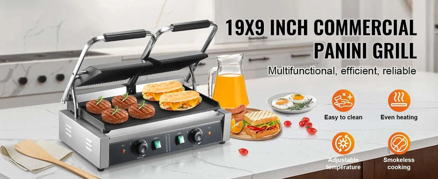 Commercial 3600W Panini Grill with Temp Control and 19x9 Surface-3600W 19x9in / United States