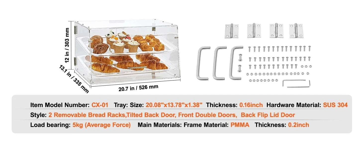 Commercial Acrylic Bakery Display Case with Removable Shelves-2-layers / spain