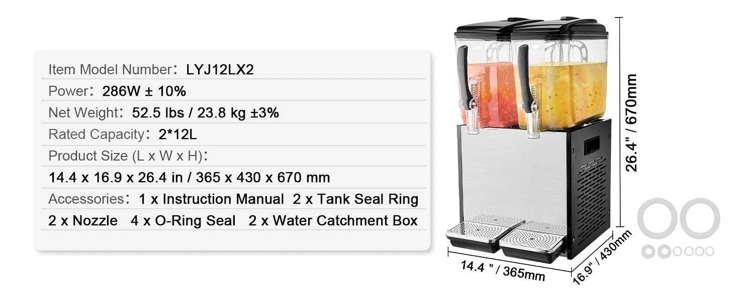 Commercial Beverage Dispenser 10L–18L Stainless Steel Cooling Machine-2x10L / United States