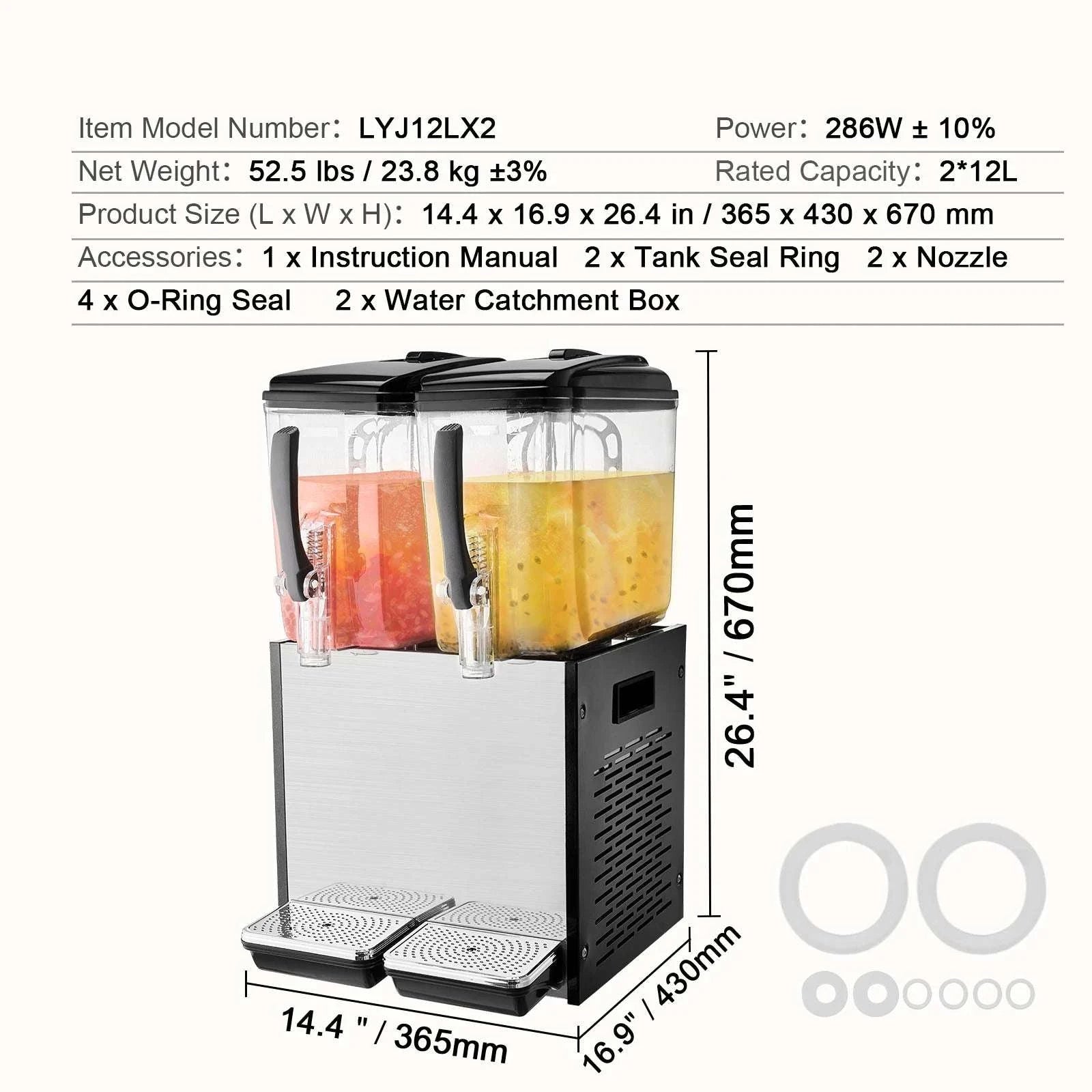 Commercial Beverage Dispenser 10L–18L Stainless Steel Cooling Machine-2x10L / United States
