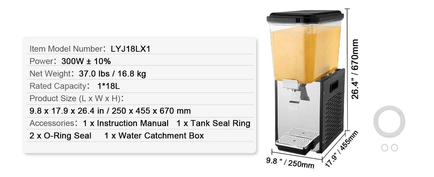 Commercial Beverage Dispenser 10L–18L Stainless Steel Cooling Machine-2x10L / United States