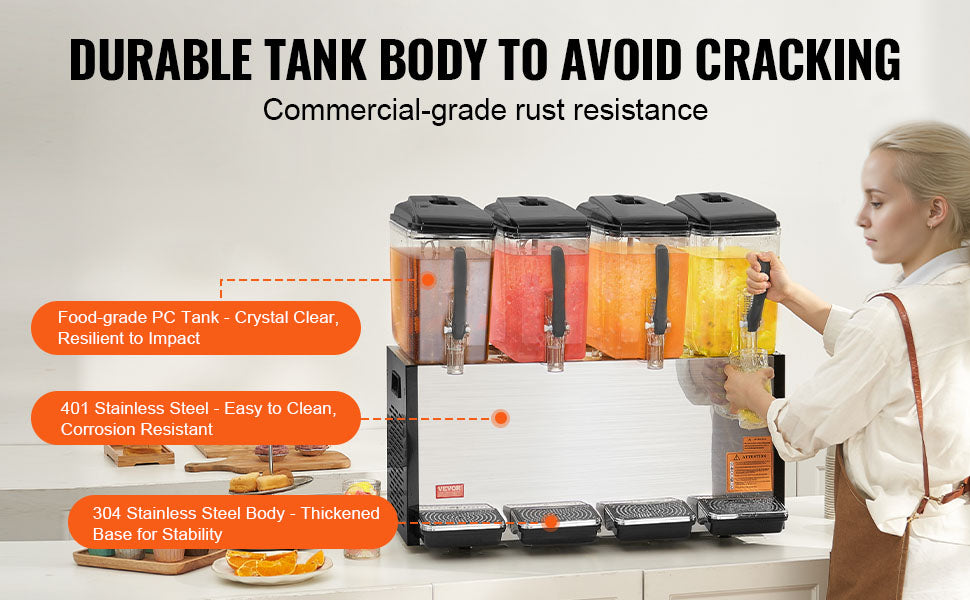 Commerciële Drankdispenser 4 Tanks 10L–12L Sap- en Drankmachine