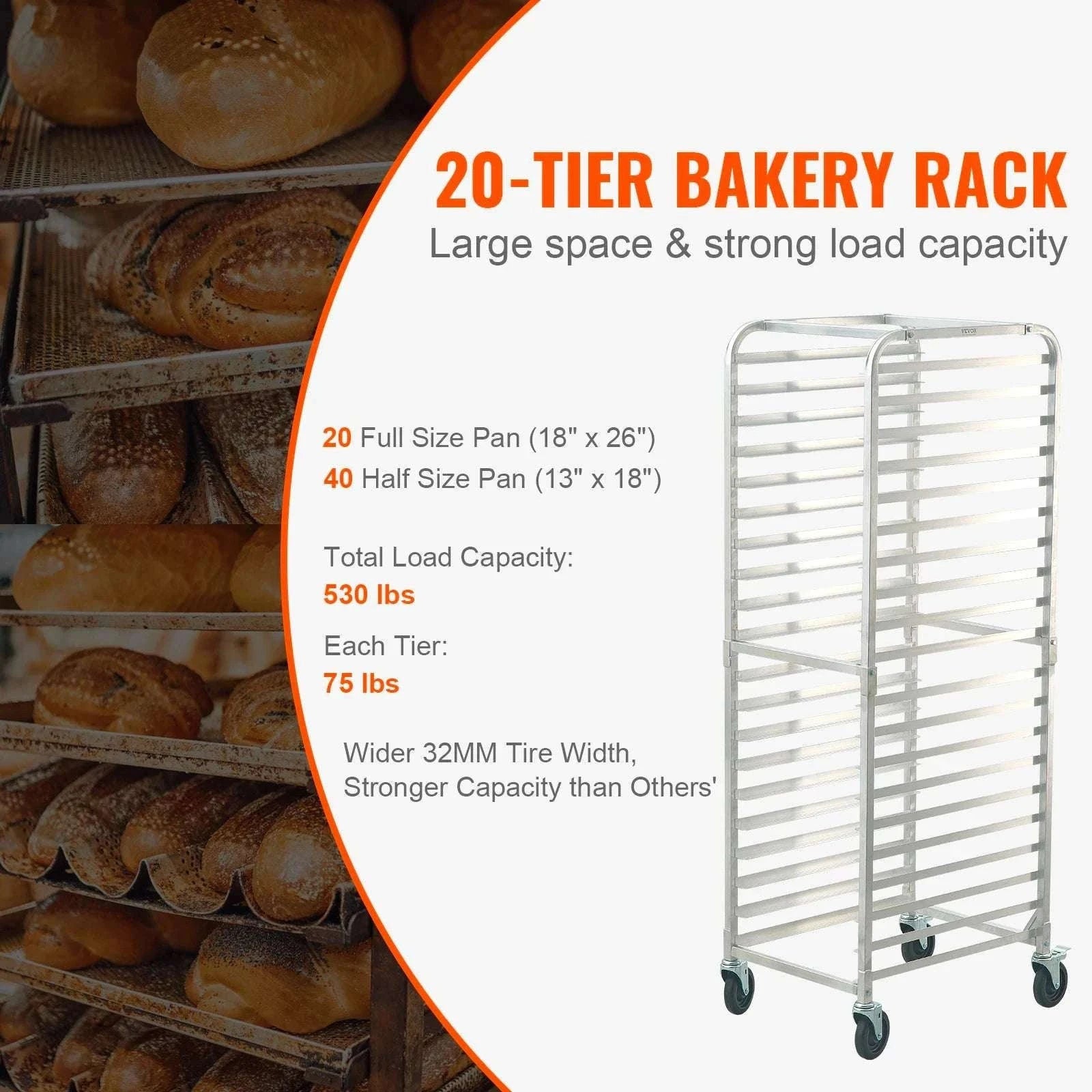 Commercial Bun Pan Rack with Brake Wheels 10/20 Sheet Capacity-10 Sheet / United States