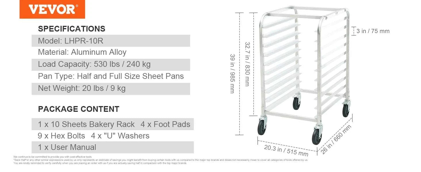 Commercial Bun Pan Rack with Brake Wheels 10/20 Sheet Capacity-10 Sheet / United States