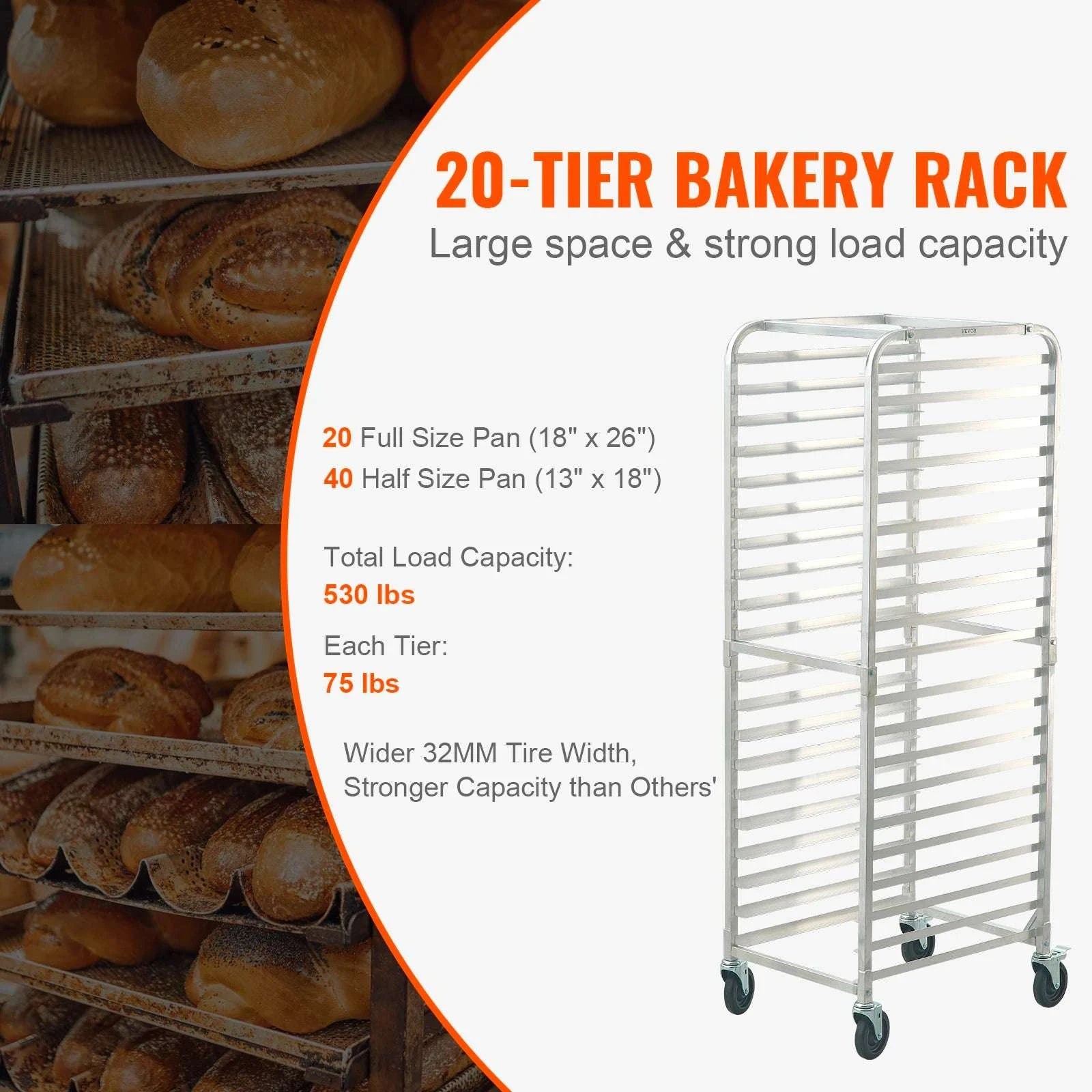 Commercial Bun Pan Rack with Brake Wheels 10/20 Sheet Capacity-10 Sheet / United States