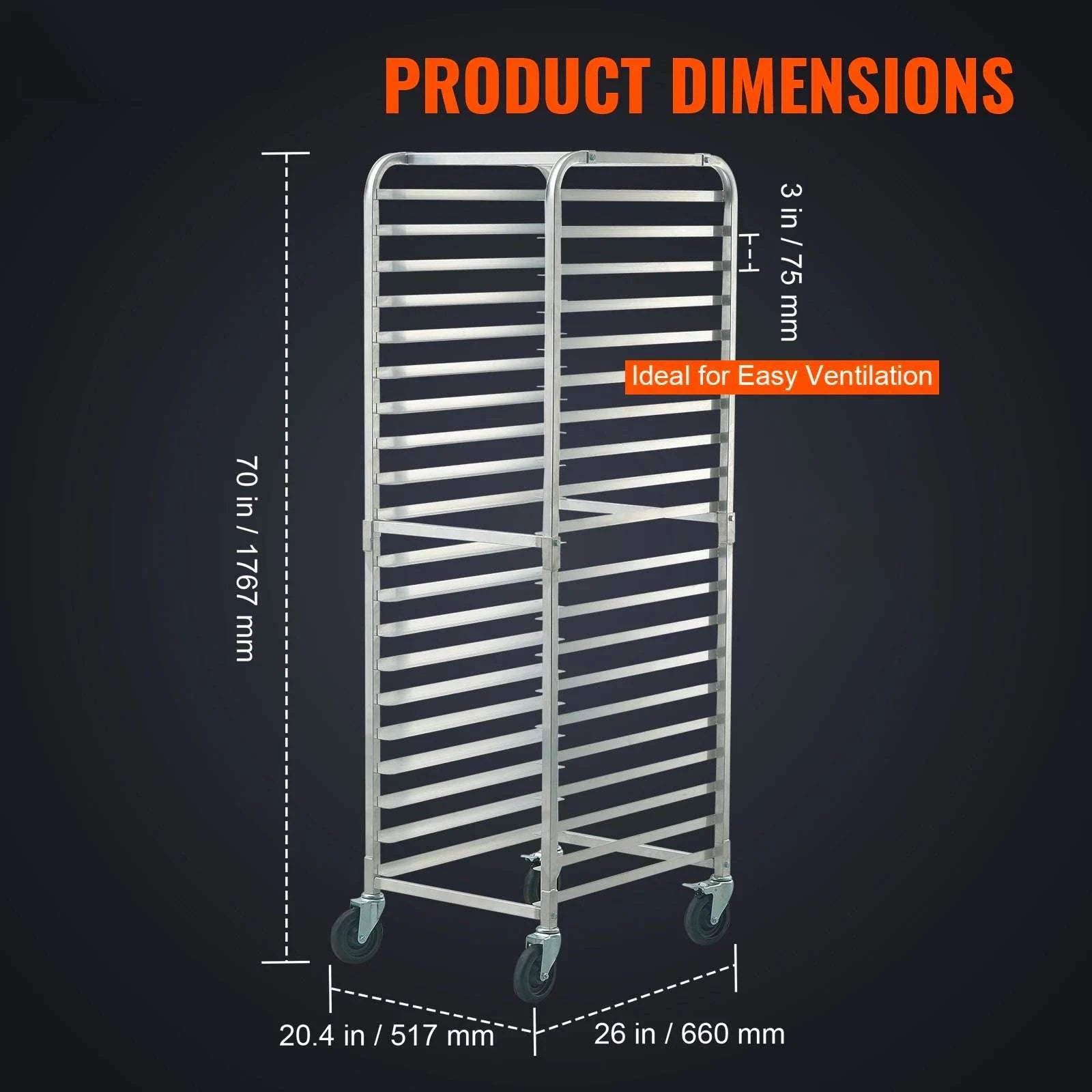 Commercial Bun Pan Rack with Brake Wheels for 10/20 Sheet Pans-10 Sheet / United States
