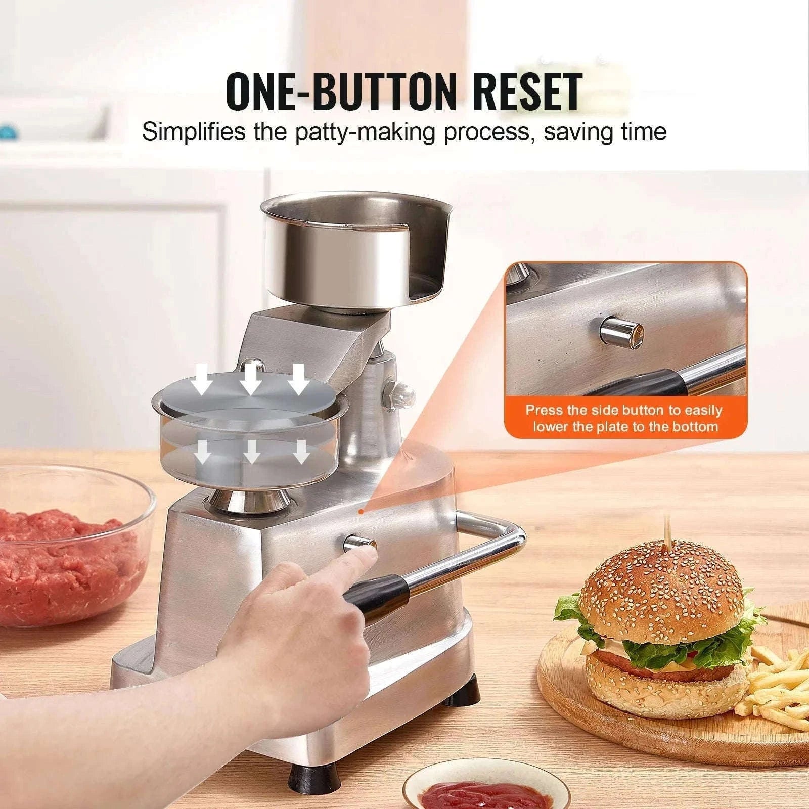 Commercial Burger Patty Maker 100mm Stainless Steel Manual Press Machine-6in / China Mainland