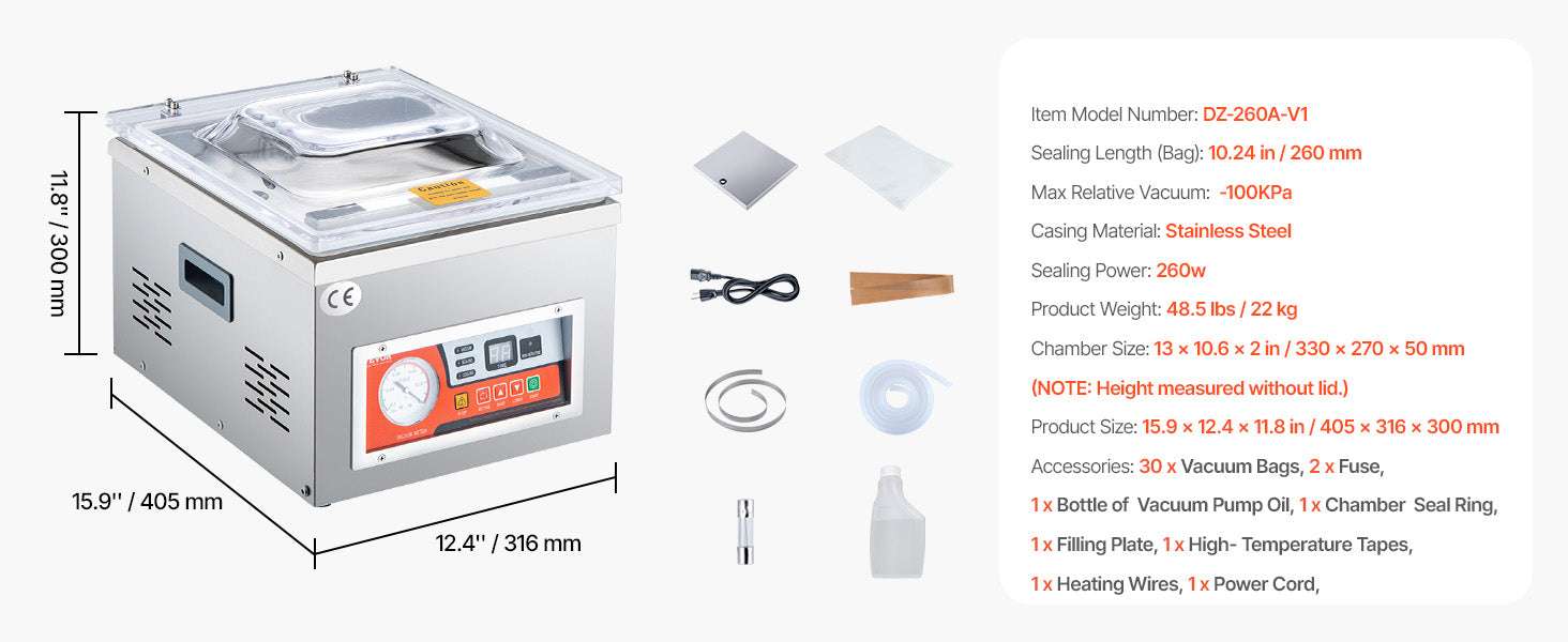 Commercial Chamber Vacuum Sealer 260mm Food Packaging Machine-france