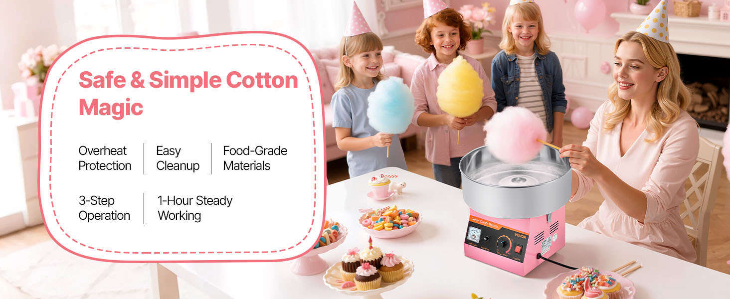 Commercial Cotton Candy Machine, 1000W Electric Candy Floss Maker with 15 Inch Stainless Steel Bowl-Pink / Germany