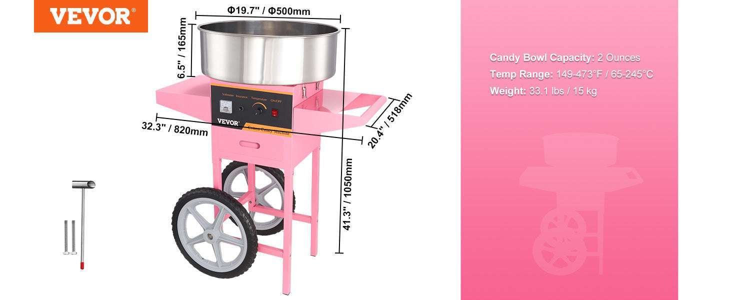 Commercial Cotton Candy Machine with Cart 1050W High Output Maker-pink with cart / United States