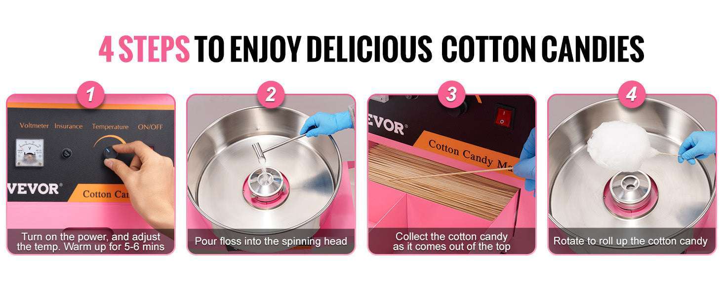 Commercial Cotton Candy Machine with Cart 1050W High Output Maker-pink with cart / United States