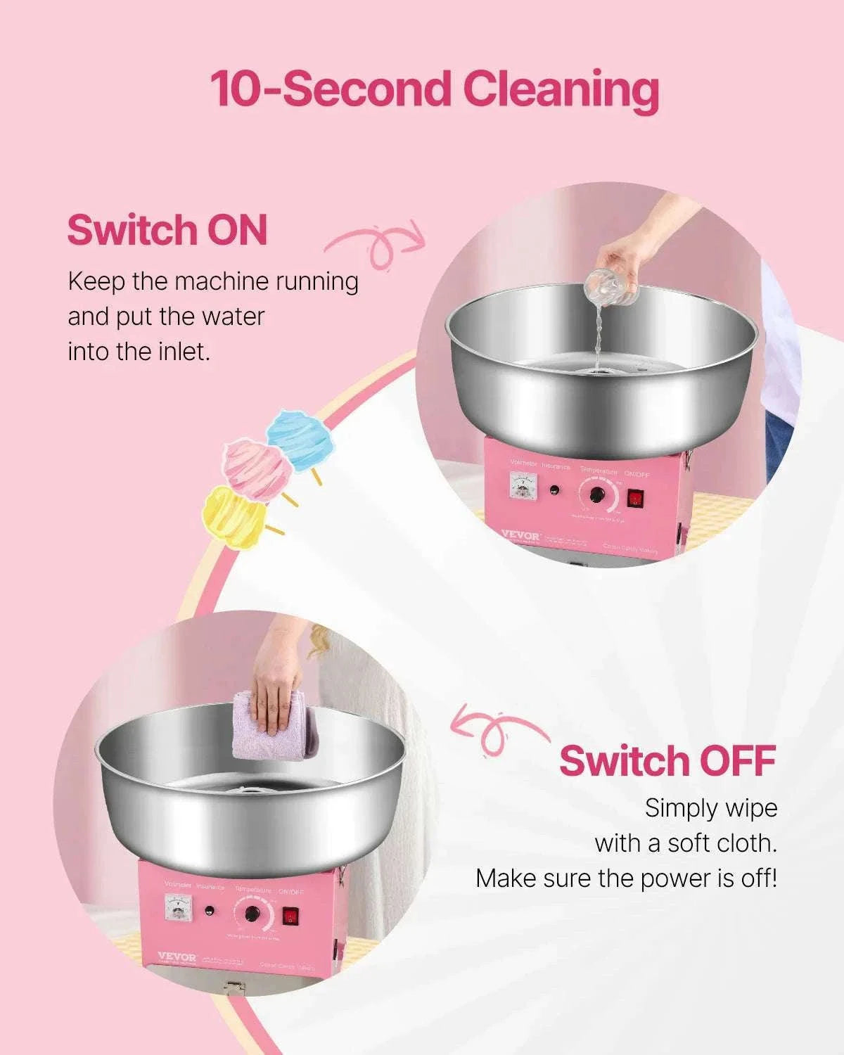 Commercial Cotton Candy Machine with Large Bowl for Parties-Pink / Poland