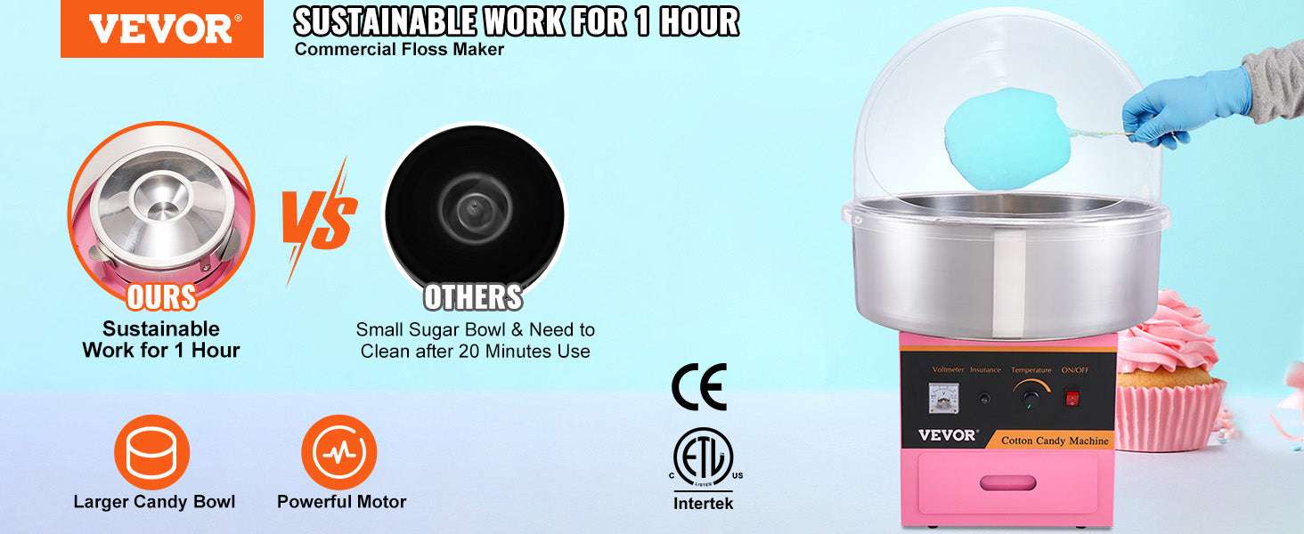 Commercial Cotton Candy Machine with Stainless Steel Bowl & Drawer-Pink with Cart / United States