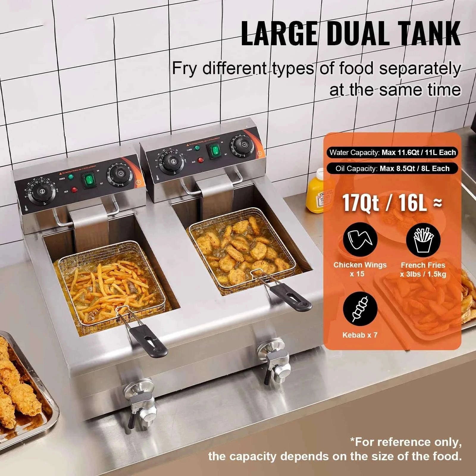 Commercial Deep Fryer 2 x 11L Double Stainless Steel Oil Fryer with Filtration-2 x 11.6Qt / france