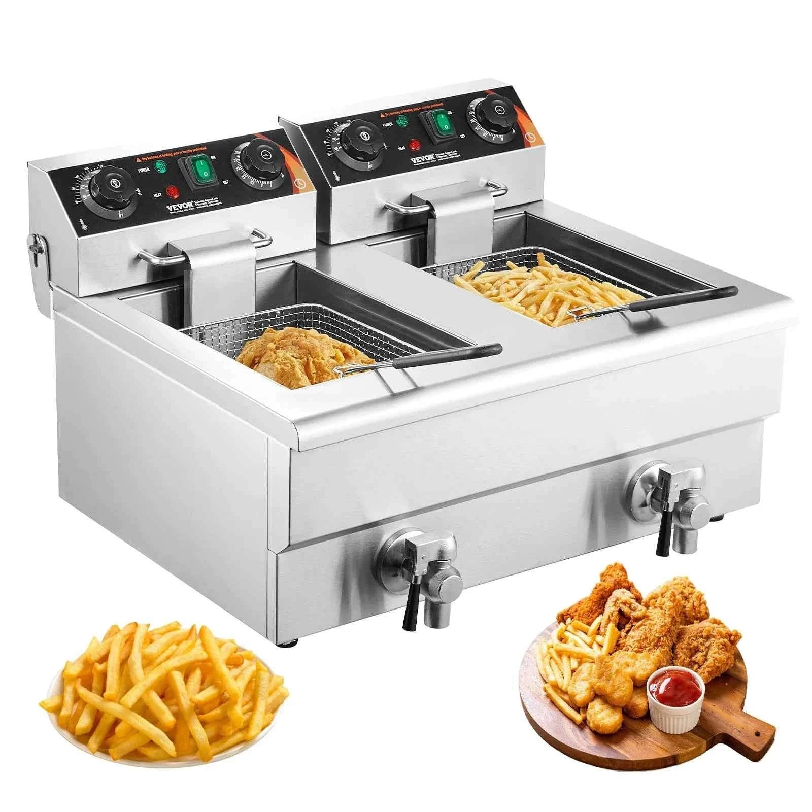 Commercial Deep Fryer 2 x 11L Double Stainless Steel Oil Fryer with Filtration-2 x 11.6Qt / france